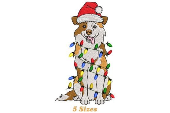 Australian Shepherd Dog with Christmas Lights
