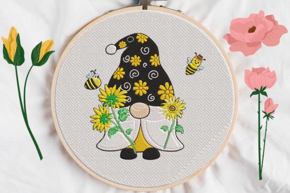 Gnome Sunflower with Bee