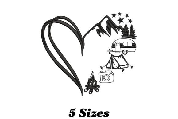 Heart Camping Embroidery Design