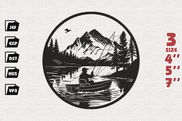 Man Fishing Embroidery Design