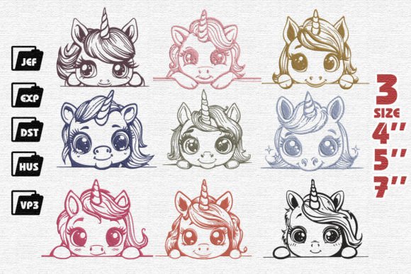 Set of 9 Cute Chibi Unicorn Peeking
