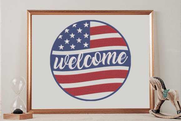 Welcome Sign USA Flag